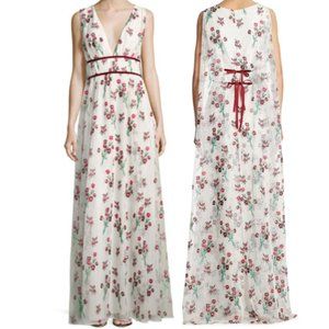ZAC Zac Posen Trudey Floral Gauze Cape Gown, Red Velvet/Cake - Size 10